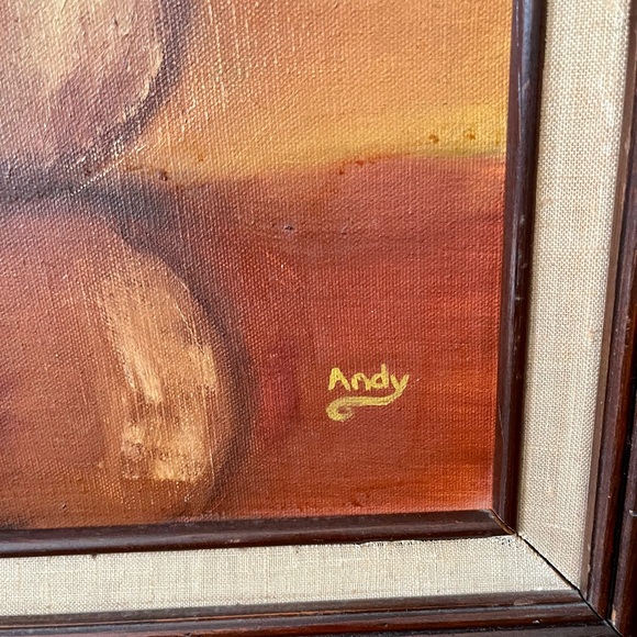 Vintage Original Oil Painting of Yellow Flowers In Vase by Andy 15/26 Framed - Picture 4 of 15